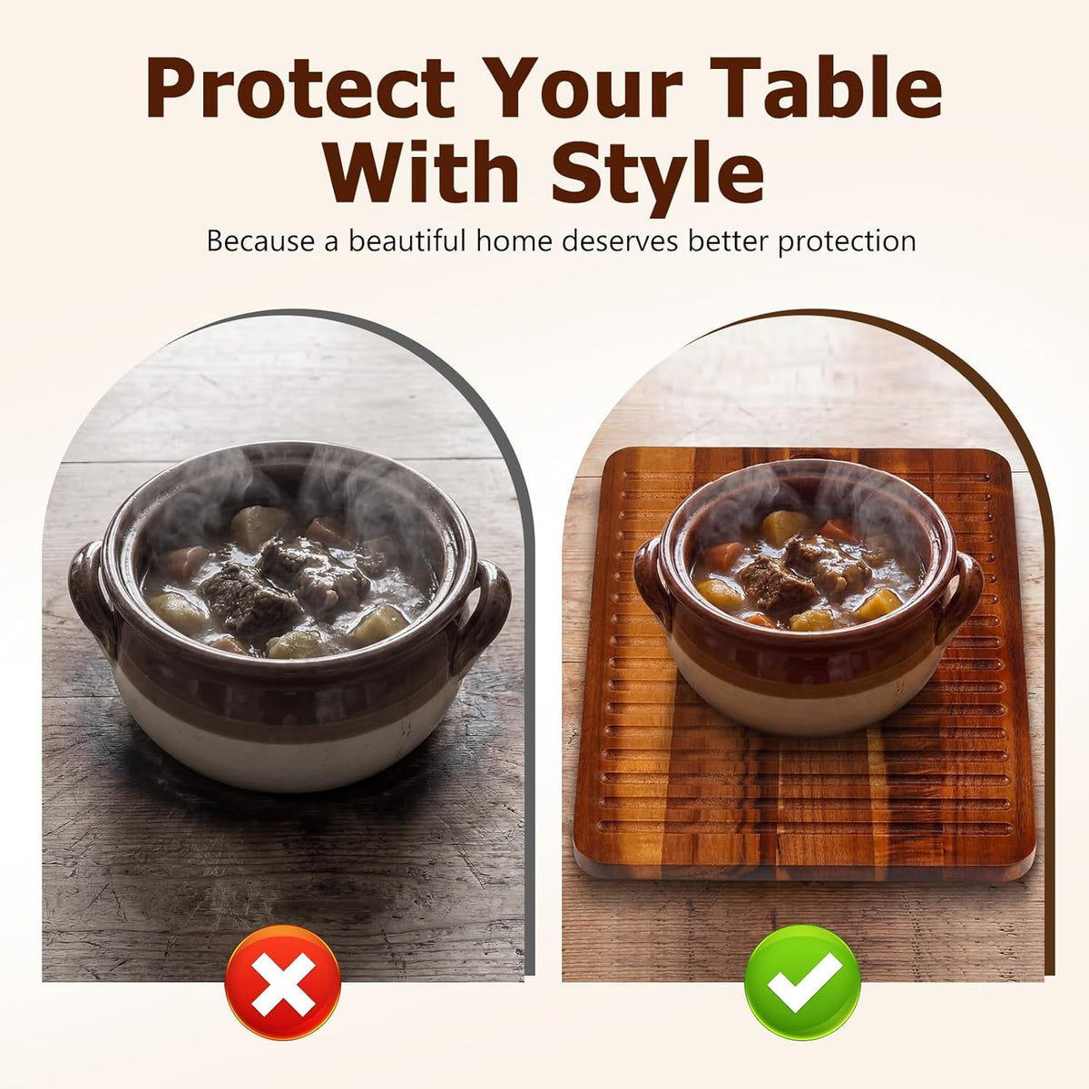 12 x 9 Inches Acacia Wood Trivet Mat Thicken Wooden Hot Pads Trivets Heat Resistant Non Slip Pads for Table Countertop Hot Dishes Holder Pot Bowl Teapot Kitchen Counter Protector
