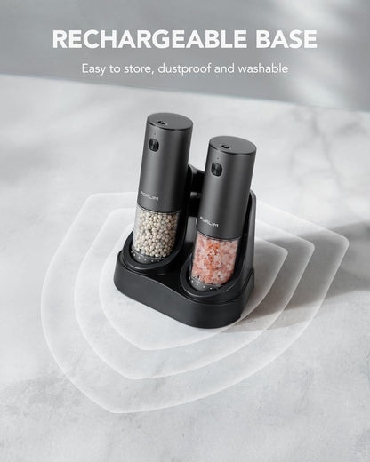 FORLIM Electric Salt & Pepper Grinder Set, Rechargeable 2 Pack, Black White
