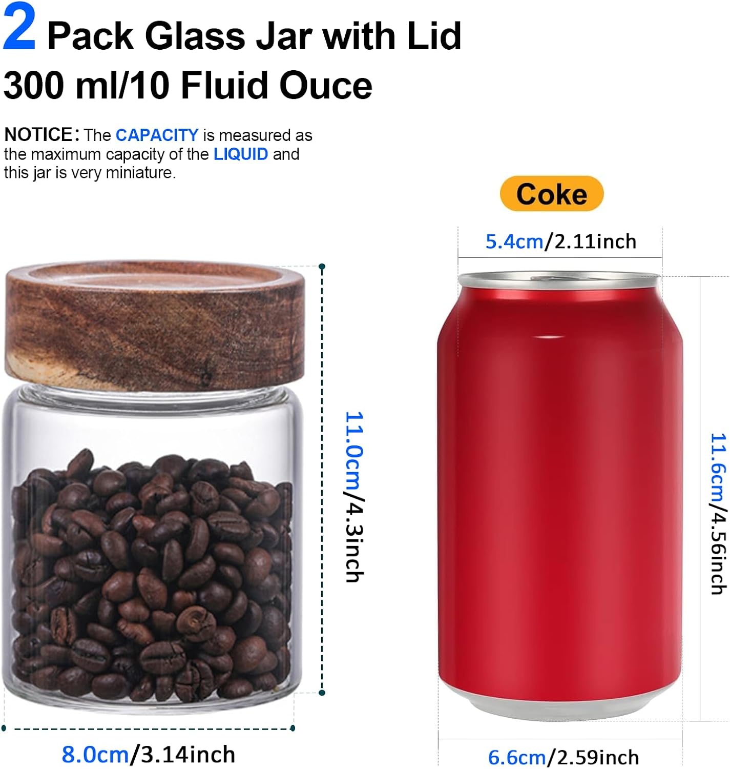 6 pc Glass Spice jars Glass Jars with Screw Lid 5 oz Acacia Wood Glass Herb Sugar Coffee Bean Ground Container Food Storage Canister for Candy Pantry Tea Seasoning Meal Prep Snack (6*150ml(5oz))