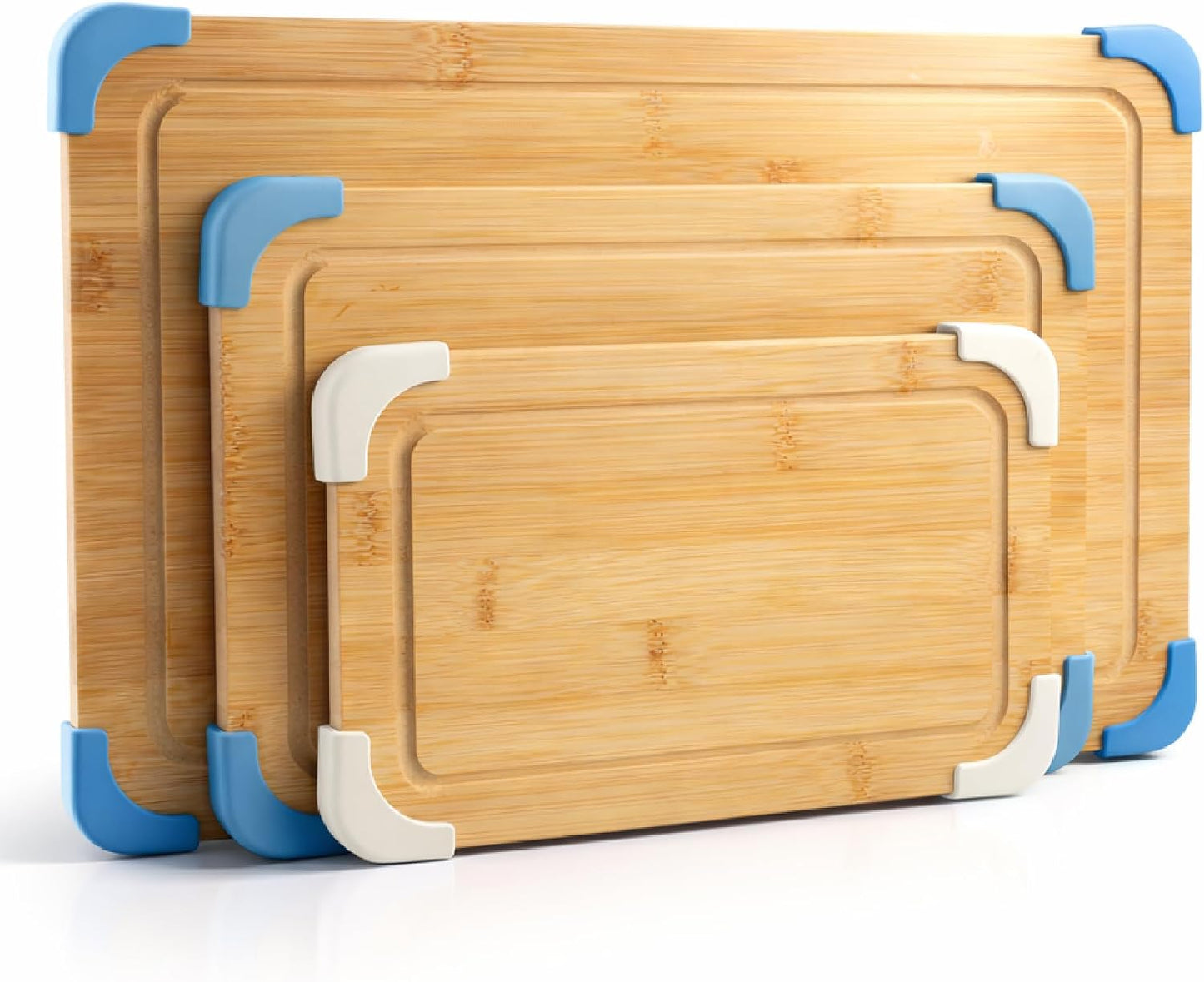 COOK WITH COLOR Non-Slip Cutting Board Set – Kitchen Essentials with Easy Grip Handle for Meat, Veggies, and Fruits, 3 Cutting Boards, Bamboo Non-Slip Grey