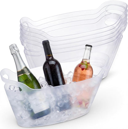 meekoo 6 Pack 6l Ice Bucket for Parties, Plastic Beverage Tub with Handles, Portable Ice Drink Bucket for Wine, Champagne, Beer, Cocktail, Large Drink Chiller for Wedding, Bar, Picnic, Pool(White)