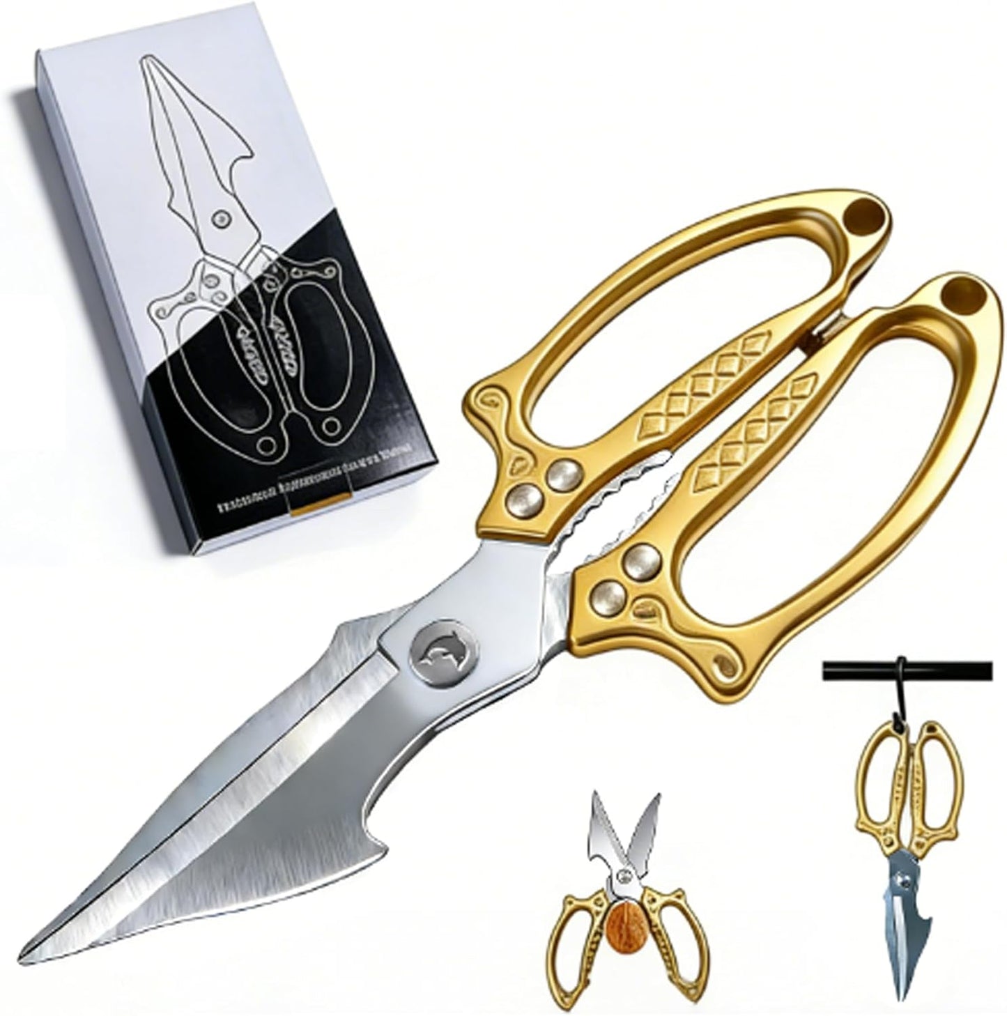 Multifunctional Heavy Duty Kitchen Shears,Kitchen Scissors for Food, Kitchen Shears for Cutting Chicken,Japanese High-Carbon Steel Culinary Poultry Shears, for Chicken,Meat,Fish,Bone Cutting(Silver)
