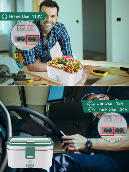 Buddew Electric Lunch Box for Adults, 80W Heated Lunch Box 1.8L Stainless Steel Portable Food Warmer,12/24/110V Lonchera Electrica Portatil for Travel & Work, Loncheras para Hombres de Trabajo