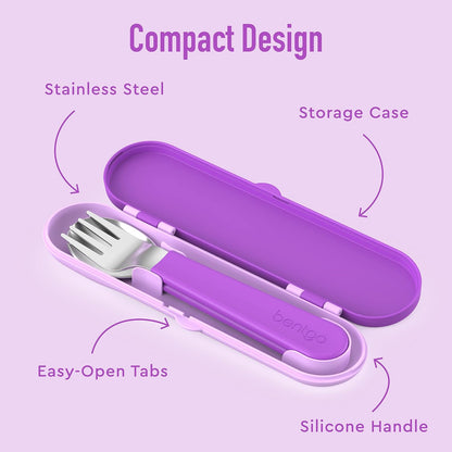 Bentgo Kids Stainless Steel Utensil Set - Reusable Fork, Spoon & Storage Case, PFAS- & BPA-Free, Easy-Grip Handles, Lightweight, Dishwasher Safe, School Lunch, Travel & Outdoors (Dinosaur)