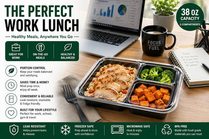 3 Compartment Food Containers with Lids, 25 Pack, 38 Oz Take Out Containers, Reusable Meal Prep Containers, Microwave Safe Lunch Boxes, Food Storage Containers for Catering, Restaurant & To Go Meals