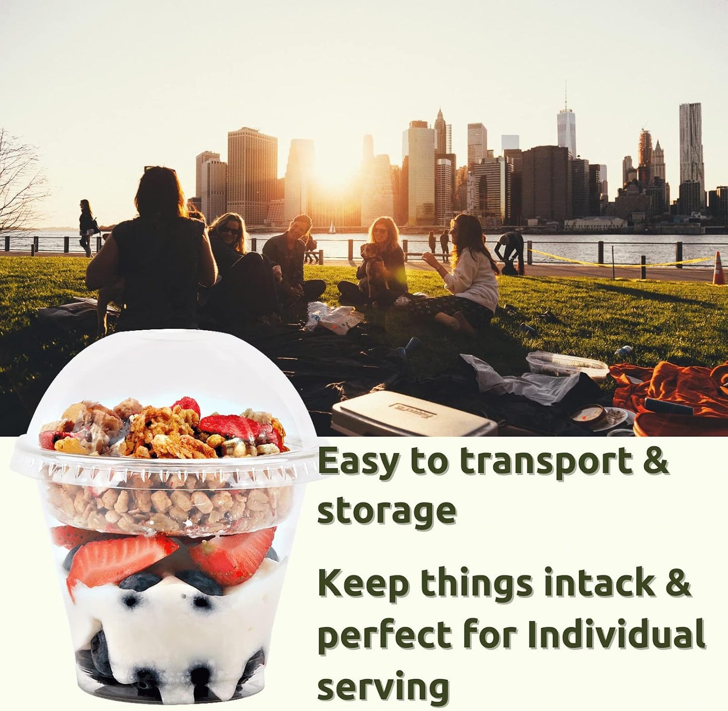 Aatriet 12 oz Clear Plastic Parfait Cups with Insert 3.25oz & Dome Lids No Hole - (20 Sets) Yogurt Fruit Parfait Cups, for Dips and Veggies, Take Away Breakfast and Snacks. No Leaking