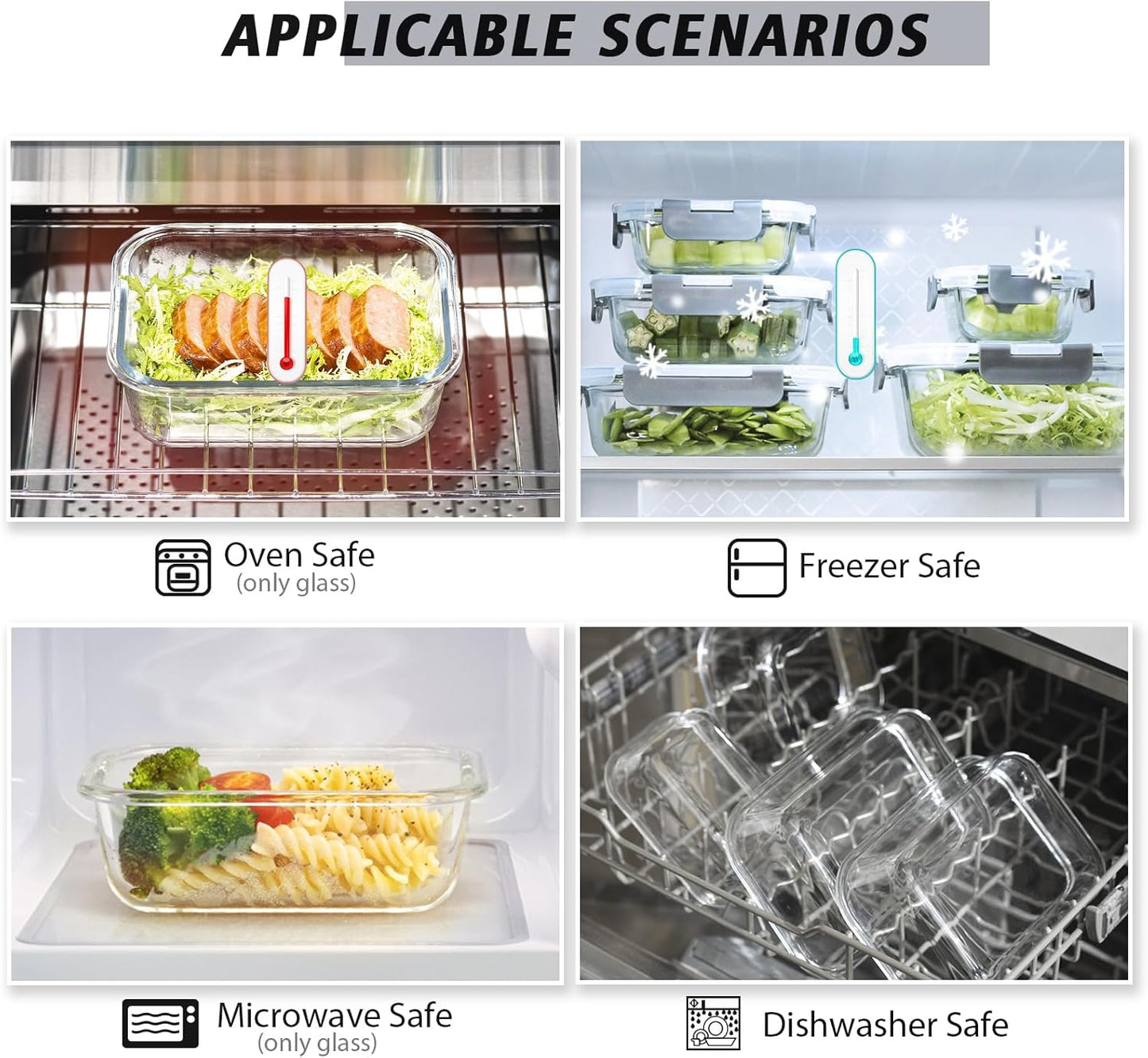 Glass Food Storage Containers with Lids, [18 Piece] Glass Meal Prep Containers, Containers for Food Storage with Lids, BPA Free & Leak Proof (9 Lid & 9 Container)
