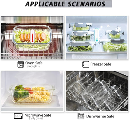 Glass Food Storage Containers with Lids, [18 Piece] Glass Meal Prep Containers, Containers for Food Storage with Lids, BPA Free & Leak Proof (9 Lid & 9 Container)