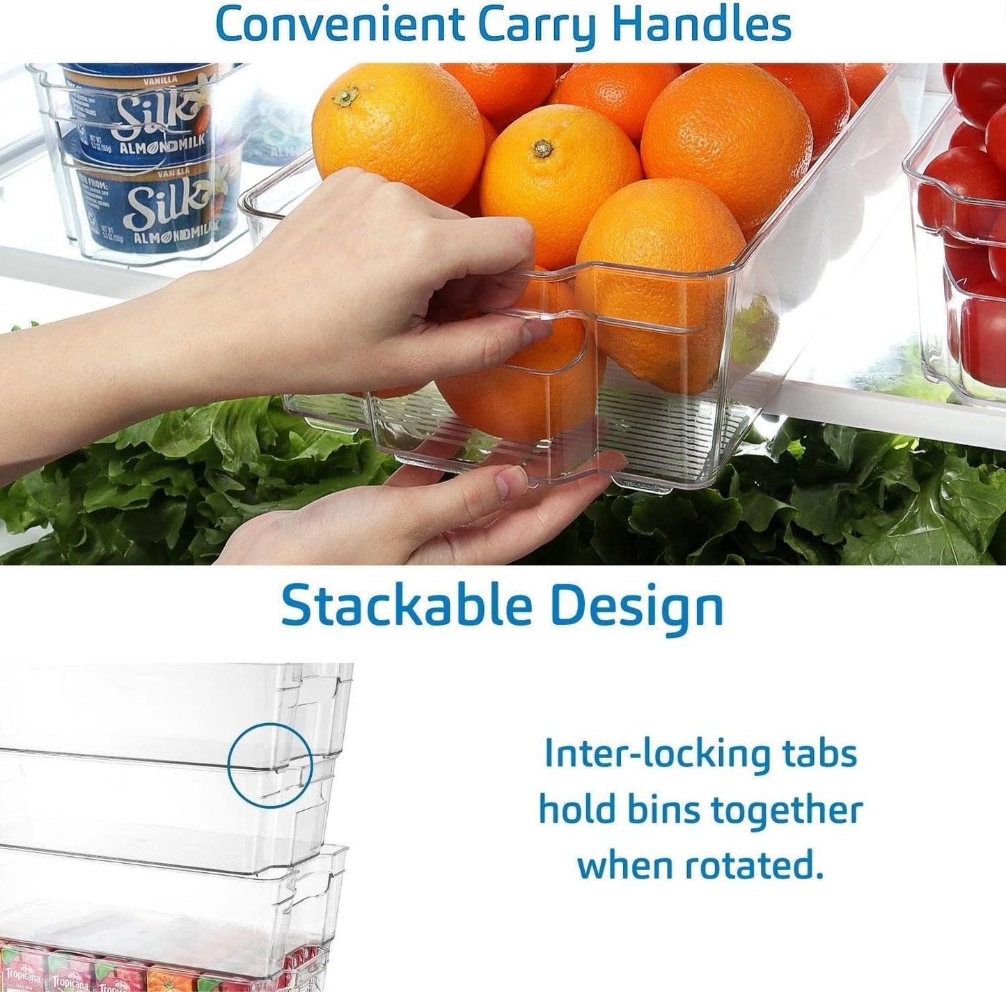 Hearth & Harbor 28 Piece Fridge Organizer Bins - Set of 16 Clear Bins with 8 Shelf Liners, 2 White Boards and 2 Markers - Stackable Containers With Handles