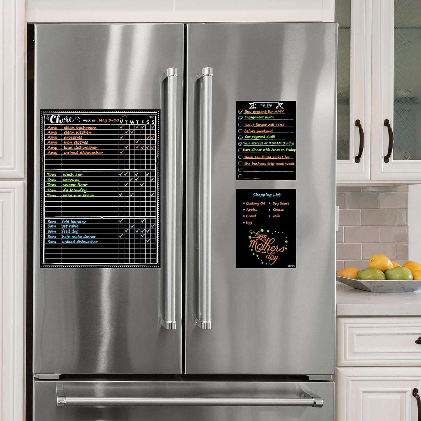 JJPRO Magnetic Dry Erase Menu and Chore Chart Blackboard for Fridge-Weekly Meal Planner Chalkboard,Behavior Chart Chalkboard for Multiple Kids with Notepad Blackboard