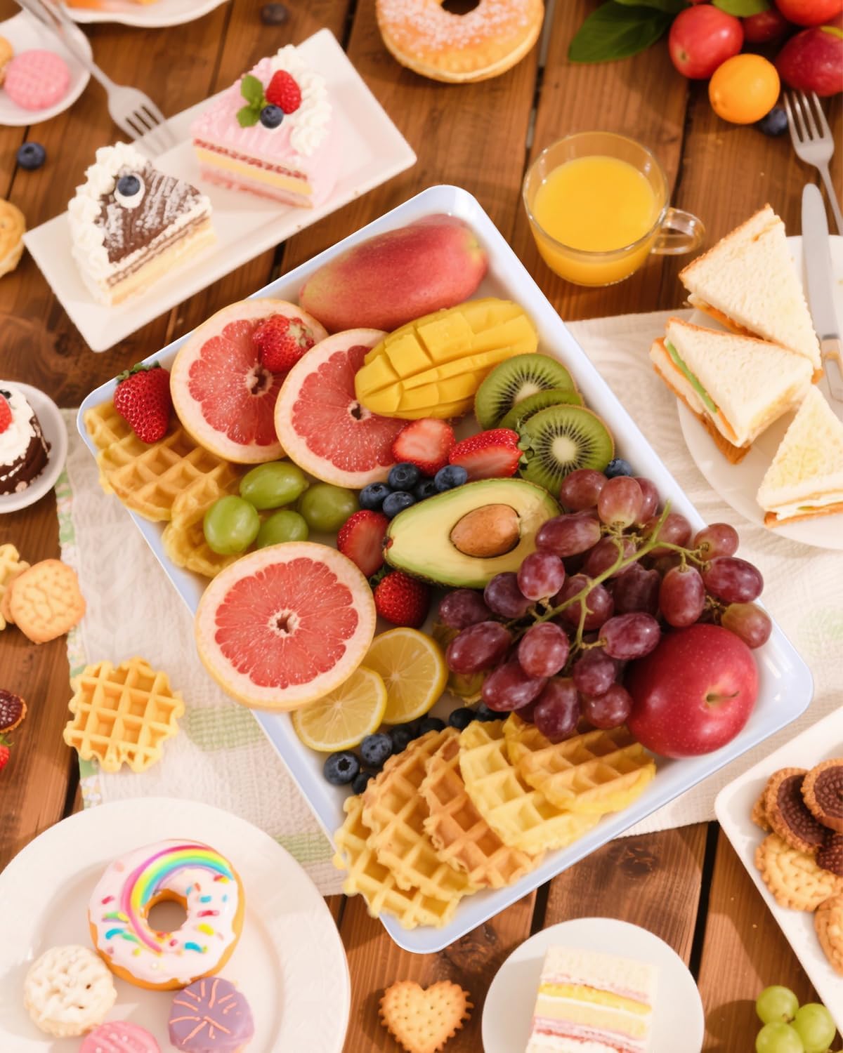 YOUBET 6 PCS Plastic Serving Trays - White Trays for Serving Food - Super Strong Disposable Platters, Heavy Duty Plastic Trays for BBQ, Picnic, Party, Wedding