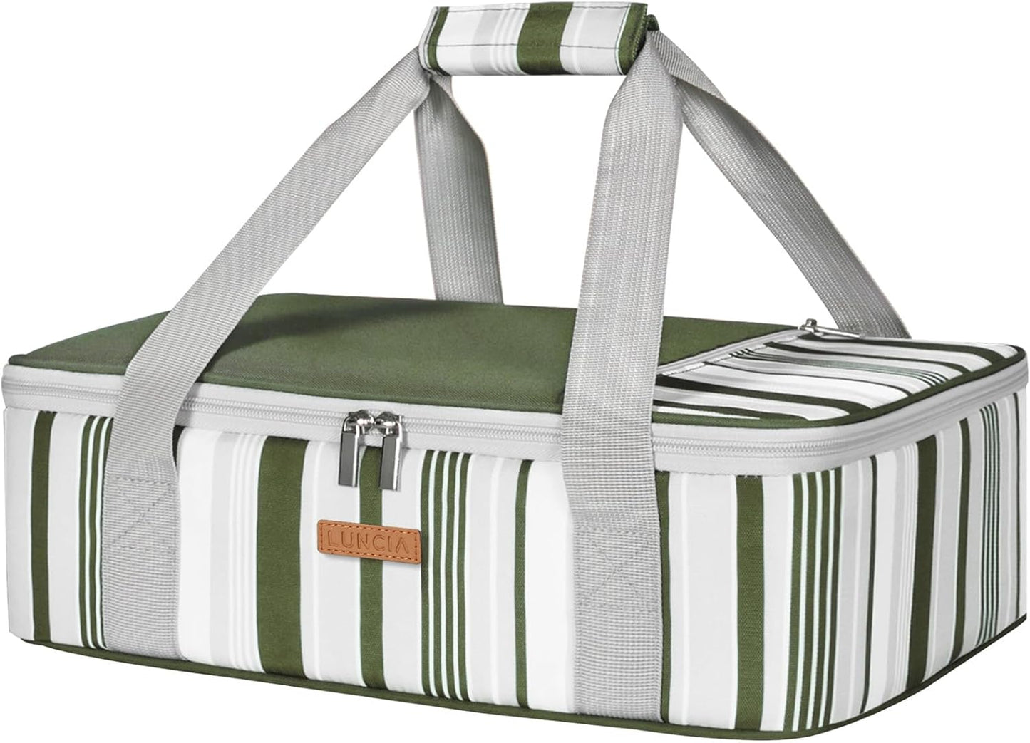 LUNCIA Insulated Single Decker Casserole Carrier, Lasagna Lugger Tote Keeps Food Hot or Cold, Thermal Lunch Bag for Potluck Parties, Picnic and Cookouts, Fits 9" x 13" Baking Dish, Black