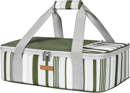 LUNCIA Insulated Single Decker Casserole Carrier, Lasagna Lugger Tote Keeps Food Hot or Cold, Thermal Lunch Bag for Potluck Parties, Picnic and Cookouts, Fits 9" x 13" Baking Dish, Black