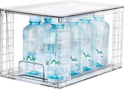 4Pack Large Stackable Kitchen Storage Drawers, Clear Foods Organizer Bins with Handles, Easily Assemble for Bathroom, Kitchen, Pantry, Cabinet, Closet(XL-UP Handle)