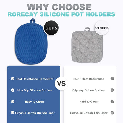 RORECAY 2-Pack Silicone Pot Holders for Kitchen, Hot Pads with Pocket, Gray