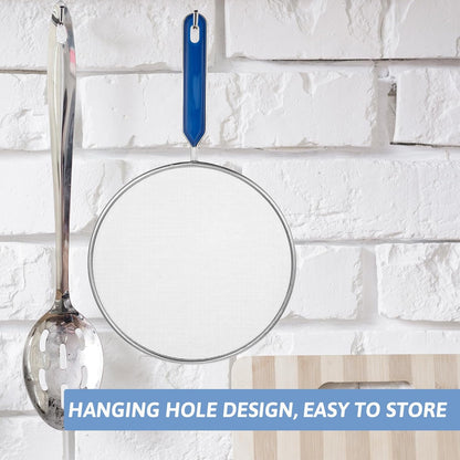 Stainless Steel Grease Splatter Screen for Frying Pan 8’’ Splatter Guard with Comfortable Grip Handle Pan Cover Cooking Protector Ultra Fine Mesh Prevents Oil Splatters and Messes for Frying Cooking