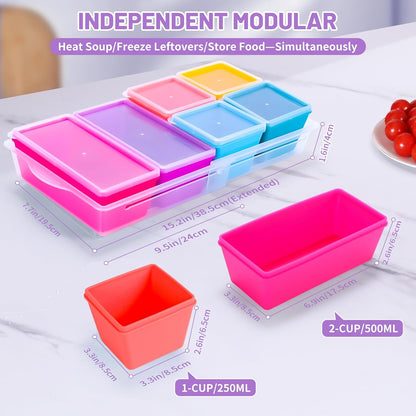 Gemice 1-Cup Silicone Freezer Molds with Lids, Individual 4-Pack Portion Soup Cubes Freezer Trays for Food Storage, Oven & Dishwasher Safe, BPA-Free, Silicone Freezer Containers for Meal Prep