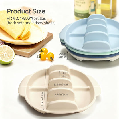 Silicone Taco Holders Set of 2, Reusable Taco Plates with 4-Shell Slots, Tacos Rack Holder Stands with Handle for Tortillas Party Serving, Family Dinner & Meal Prep Accessories(Dark Blue + White)