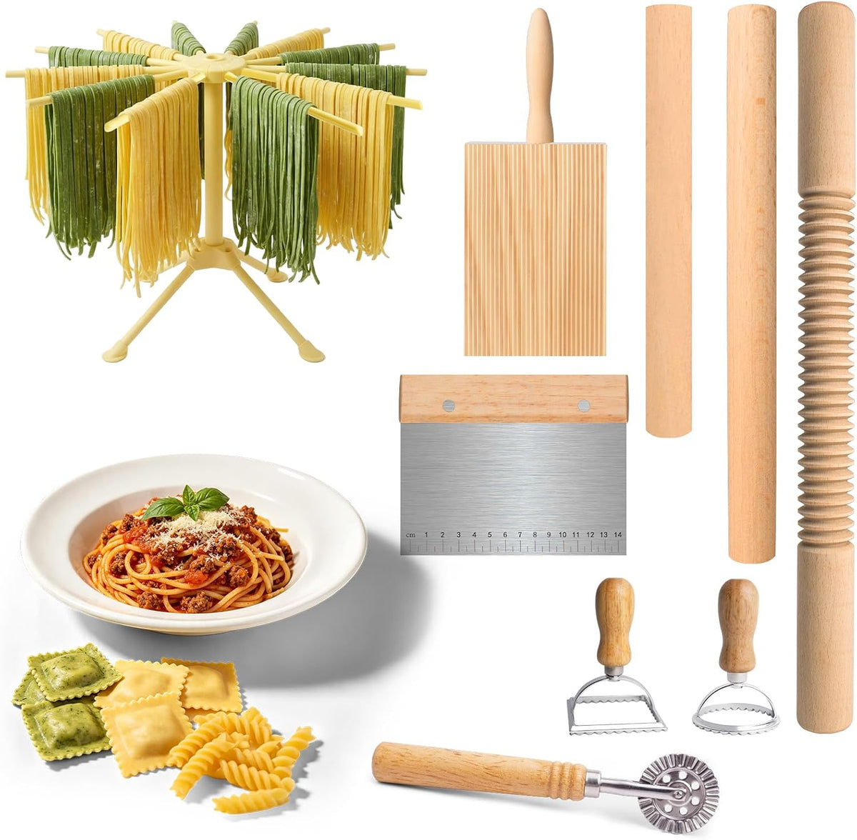 9 PCS Pasta Solid Wood Making Tools Set, Homemade Pasta Making Kit