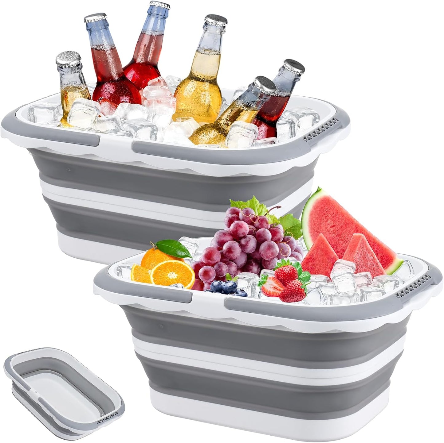 2 Pack Ice Buckets for Parties, Foldable Beverage Tub, Collapsible Ice Bucket for Wine/Beer/Champagne, Large Beer Ice Buckets Drink Cooler, Space Saving Ice Storage Tub Ice Cube Bin (8.5L*2)