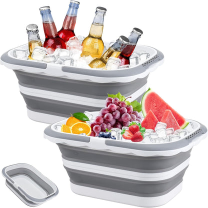 2 Pack Ice Buckets for Parties, Foldable Beverage Tub, Collapsible Ice Bucket for Wine/Beer/Champagne, Large Beer Ice Buckets Drink Cooler, Space Saving Ice Storage Tub Ice Cube Bin (8.5L*2)