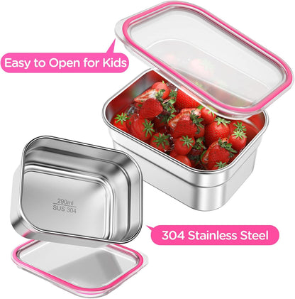 DaCool Stainless Steel Lunch Box Bento for Kids Adults Leakproof BPA-Free Metal Lunch Containers Tray 5-Compartment with Fork for Girls Food Snack Containers for School Outdoors, Pink