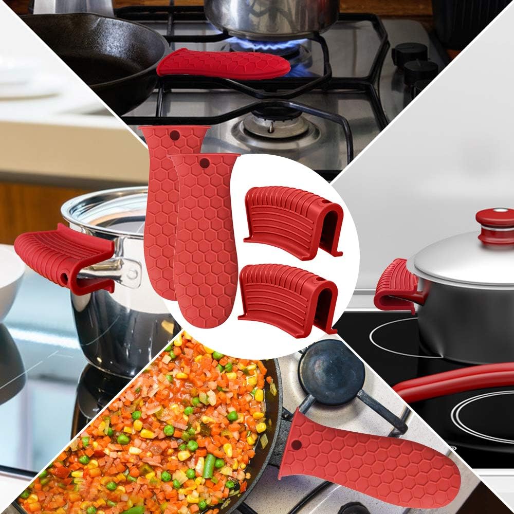 Silicone Hot Handle Holder, Heat Resistant Potholder Cookware Handle Cast Iron Skillets Handles Grip Covers for Cast Iron Skillet