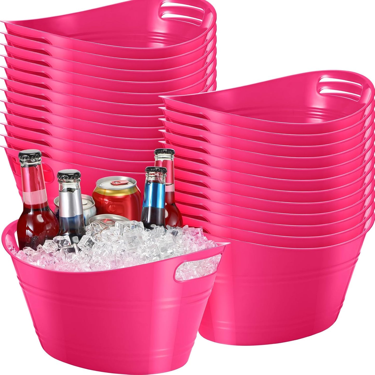 Norme 24 Pcs Oval Storage Tub with Handles, 4.5l Plastic Ice Buckets Bulk for Wine Beer Champagne Drink Cooler Beverage Storage Tub for Parties BBQ Weddings Party Outdoor Celebration(Blue & Red)