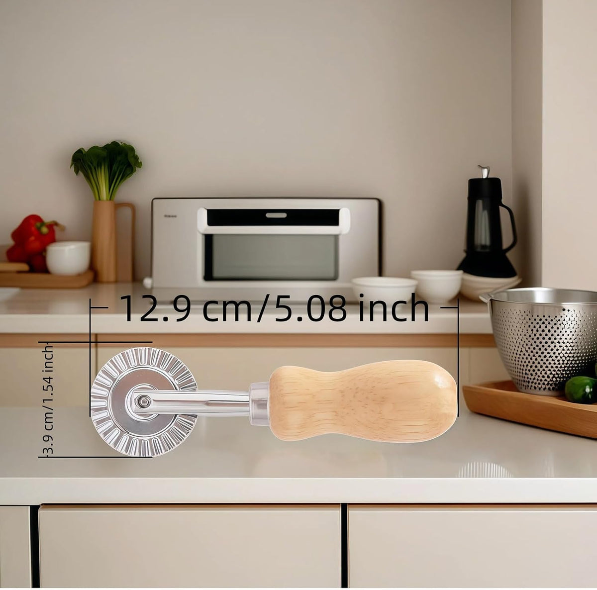 Pasta Maker Cutter Wheel - Pastry Cutter Wheel - Dough Ravioli Pizza Cutter Wheel for Home and Kitchen,Wooden Handle and Zinc Alloy Fluted 5.24"L x 1.3"W