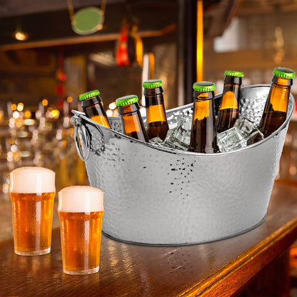 Frcctre 3 Gallon/12L Stainless Steel Beverage Tub, Large Galvanized Ice Bucket with Handles, Hammered Metal Drink Bucket Drink Chiller Champagne Buckets for Parties Weddings