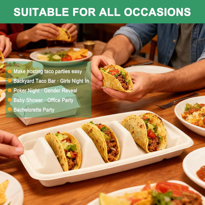 25 Pcs Disposable Taco Holders For Party, Premium Paper Taco Plates With 3 Dividers, Taco Gifts For Christmas, Oven & Dishwasher & Grill Safe, Taco Bar Serving Set For A Party