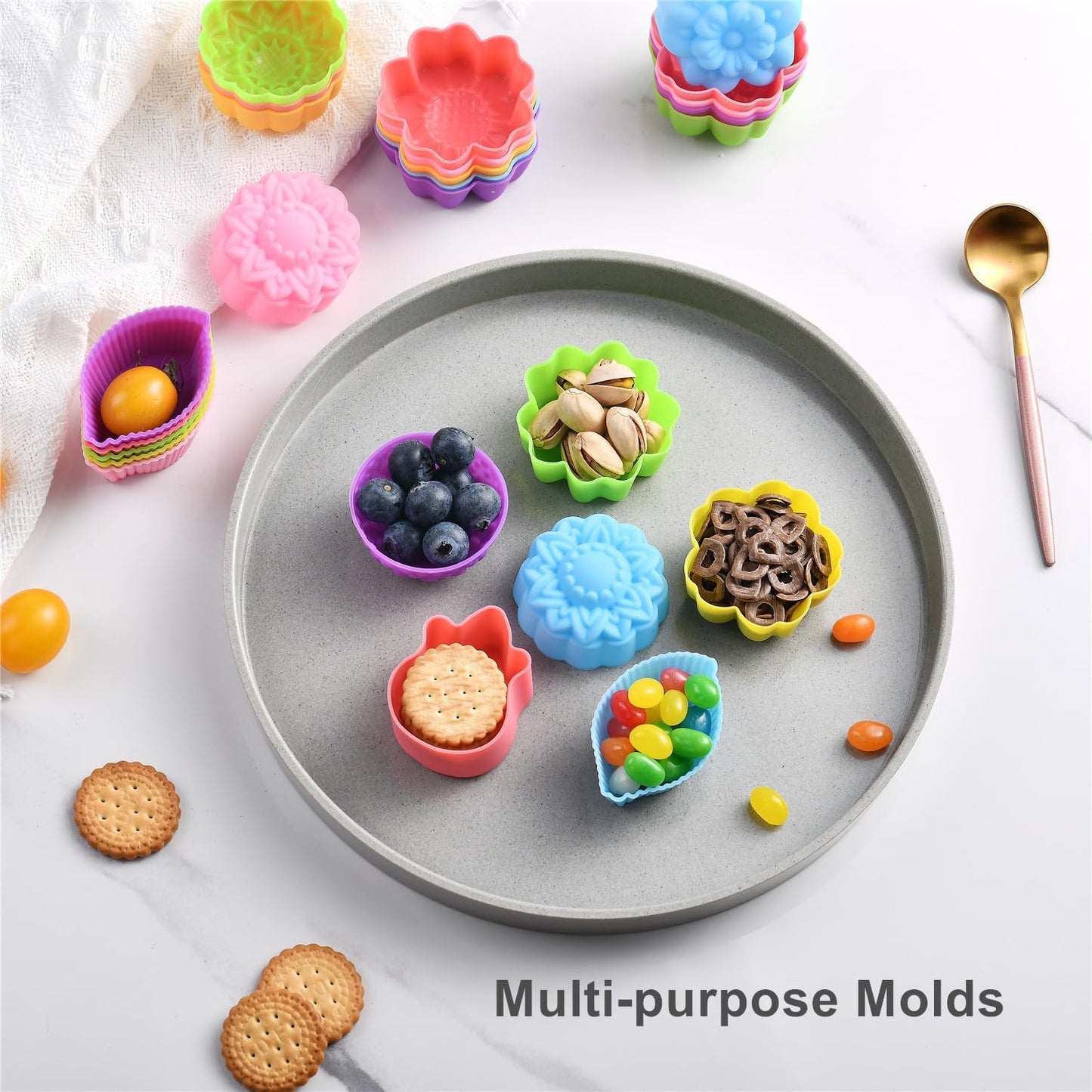 36Pcs Silicone Cupcake Liners, Multi Flower Shapes Baking Cups, 2 Inch Mini Size Reusable Silicone Molds