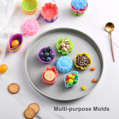 36Pcs Silicone Cupcake Liners, Multi Flower Shapes Baking Cups, 2 Inch Mini Size Reusable Silicone Molds