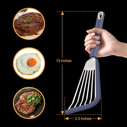 Nonstick Fish Spatula With Silicone Edge, FENGCHEN Silicone Fish Spatula, Heat-Resistant Fish Turner Spatula,Fish Spatulas For Cooking, For Scrapping, Flipping, Frying, Turning Foods (Silver)