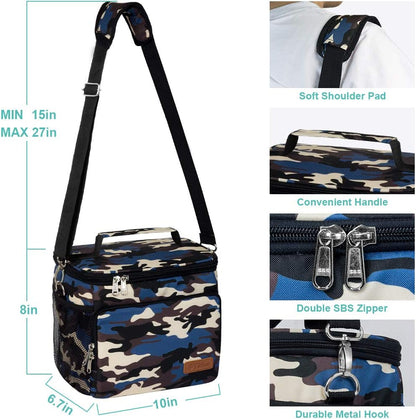 Tiblue Insulated Lunch Bag for Women/Men, Reusable Lunch Box for Office Work School Picnic,Leakproof Freezable Cooler Bag with Adjustable Shoulder Strap for Kid/Adult(Medium, Black & White Stripes)