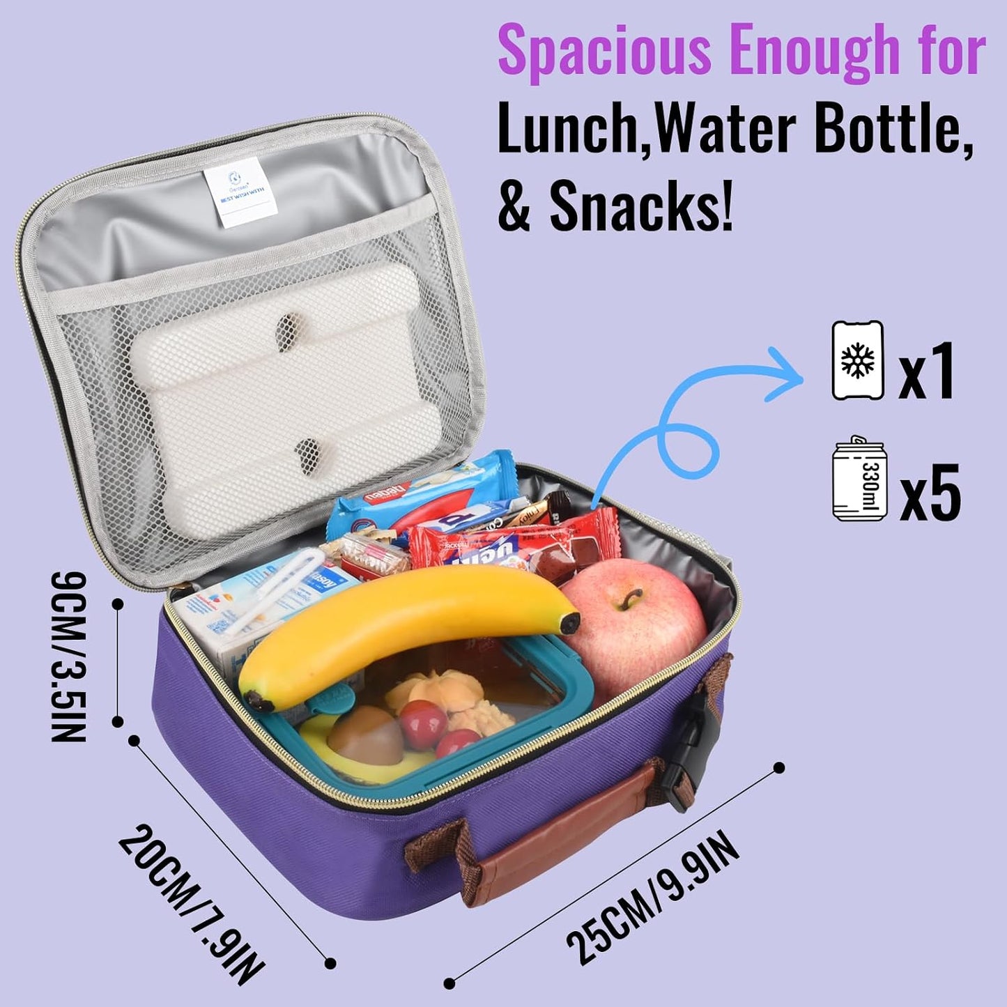 Genteen Lunch Box for Kids, Boys - Insulated Small LunchBox Reusable, Zip Closure & Buckle Handle, Portable Cooler for Work, School, Travel (Lake Green)