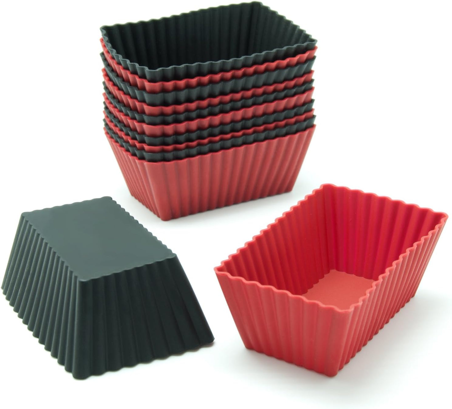 Freshware 12-Pack Silicone Mini Rectangle Reusable Cupcake and Muffin Baking Cup, Black and Red Colors