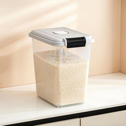 Pet Food Storage, Airtight Seal Large Pet Food Storage Container with Lockable Wheels, Transparent Bin - Gray (35lbs Rice/25lbs Flour) + Measuring Cup