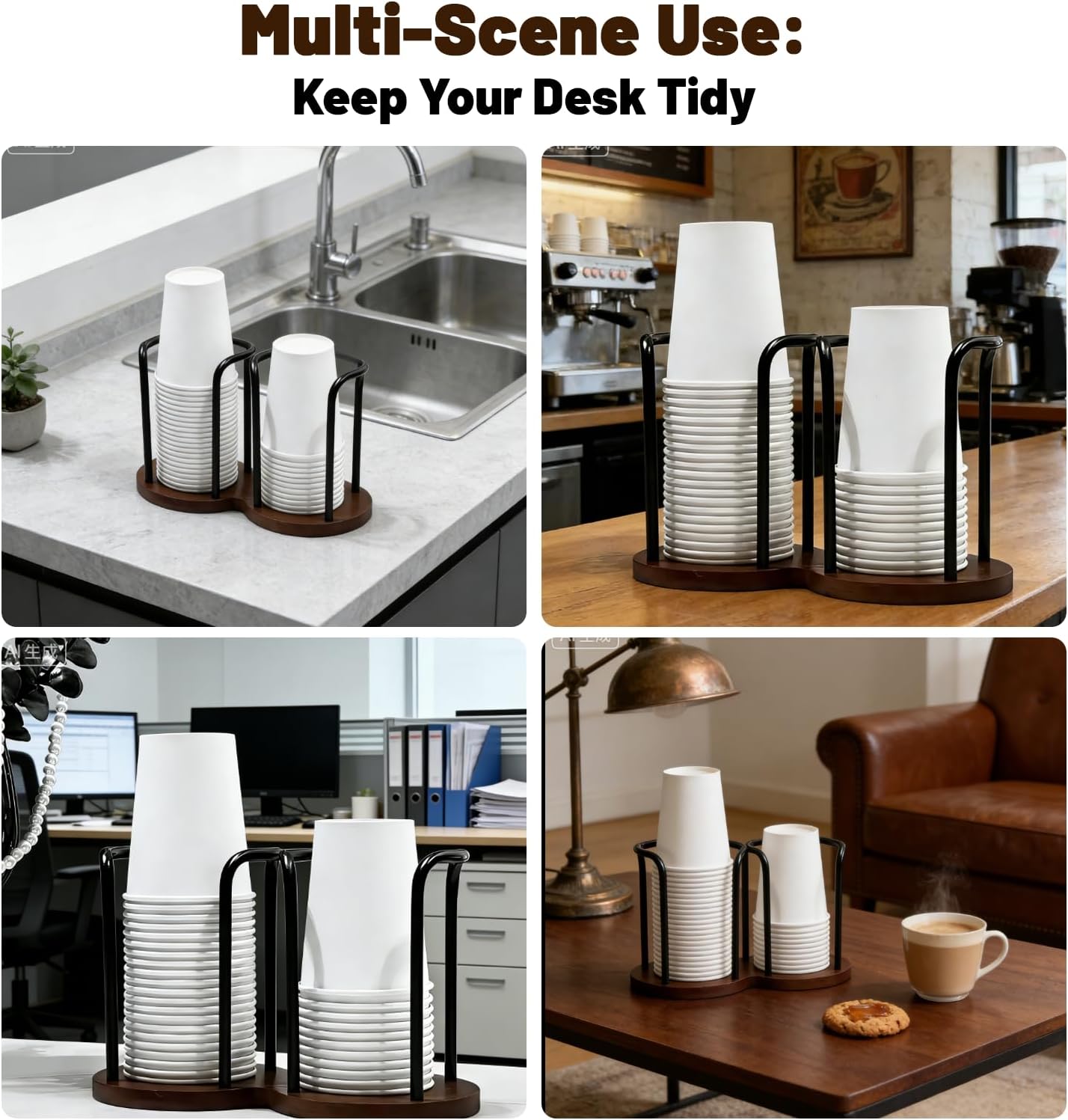 Wood Bathroom Cup Holder, Disposable Cup Dispenser, Plastic Mouthwash Cup Storage Organizer for Cups -Perfect for Office, Kitchen, Gym, School or Cafes (Black)