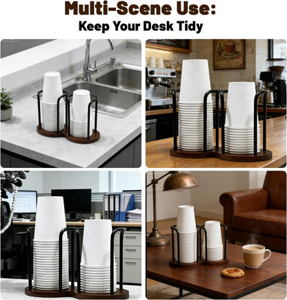 Wood Bathroom Cup Holder, Disposable Cup Dispenser, Plastic Mouthwash Cup Storage Organizer for Cups -Perfect for Office, Kitchen, Gym, School or Cafes (Black)
