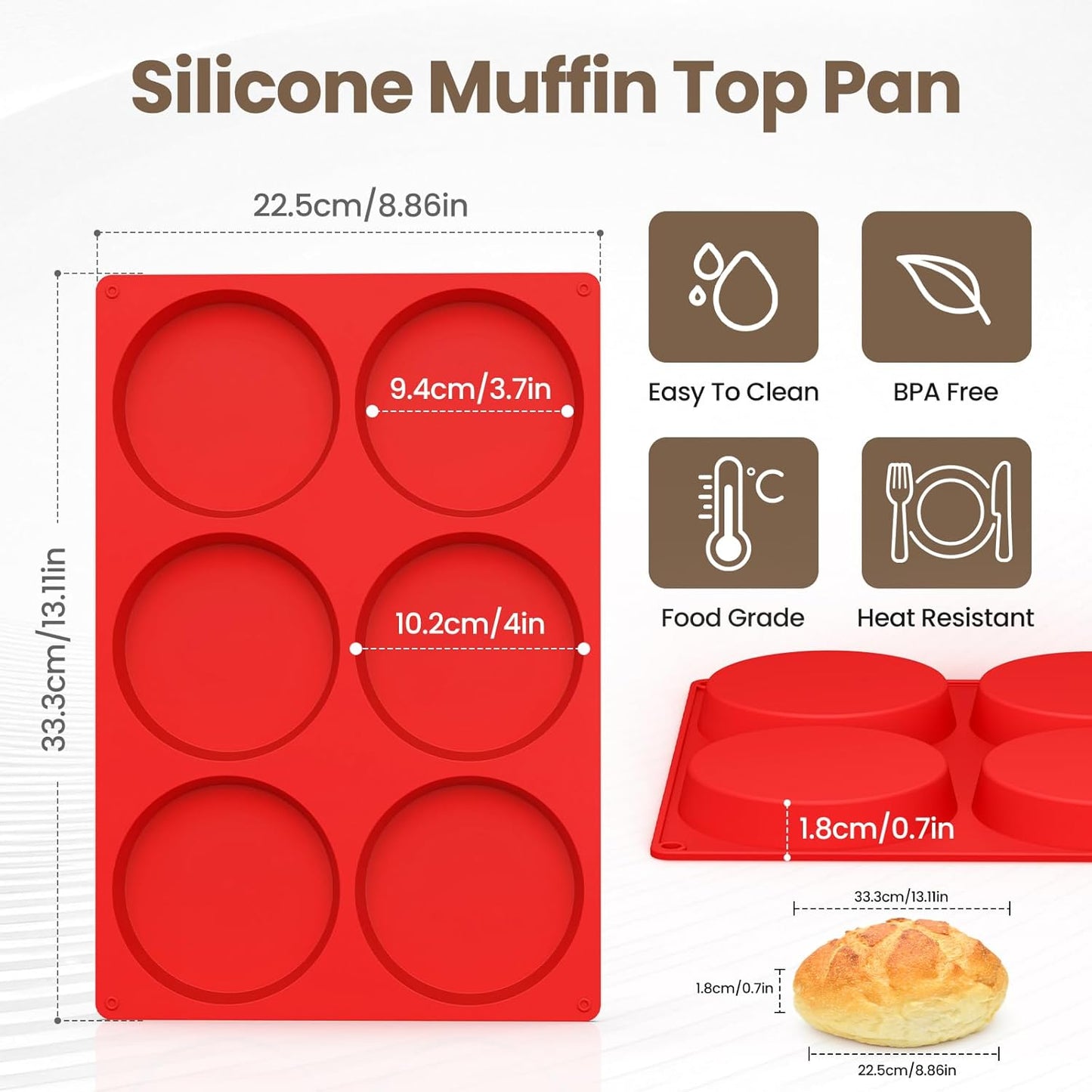 Redfly Silicone Egg Molds for Breakfast Sandwiches 2 Pcs, Non Stick 3 Inch Egg Bites Baking Pans, Silicone Muffin Pans for Baking, Round Muffin Top Pan for Whoopie Pie Pan, Tarts, Quiche