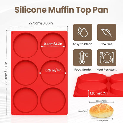 Redfly Silicone Egg Molds for Breakfast Sandwiches 2 Pcs, Non Stick 3 Inch Egg Bites Baking Pans, Silicone Muffin Pans for Baking, Round Muffin Top Pan for Whoopie Pie Pan, Tarts, Quiche