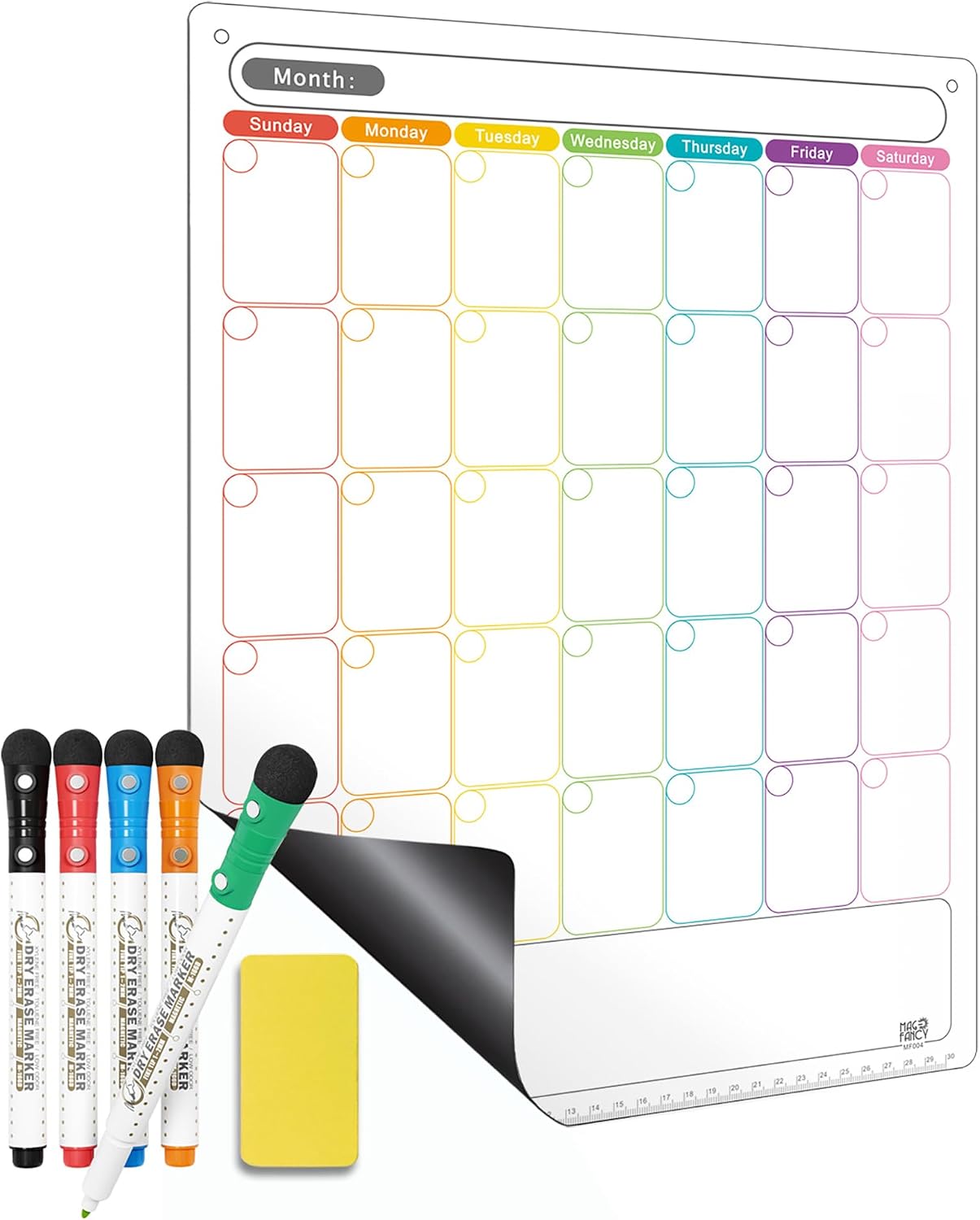 Magnetic Weekly Calendar for Fridge (Monday Start), Vertical Dry Erase Planner with Large Writing Space & Side Notes – Includes 6 Markers, Reusable Whiteboard for Busy Schedules