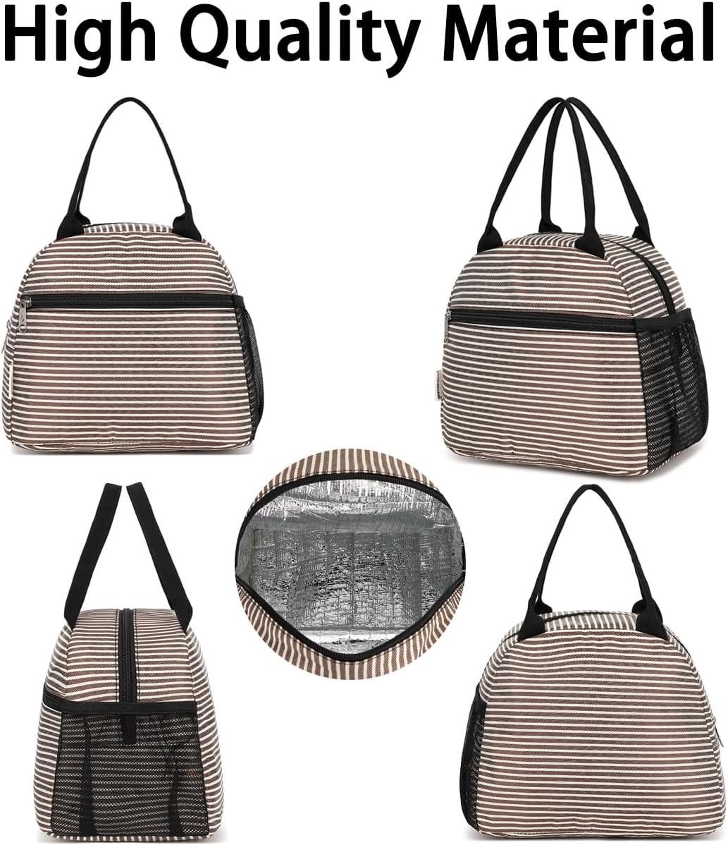 GYEUKHAM Lunch Bag Women, Lunch Box for Adult Men Kids Girls, Small Cute Lunchbox Tote Large Capacity Insulated Lunch Container Cooler for Work School Picnic Travel, Black White Stripes