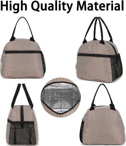 GYEUKHAM Lunch Bag Women, Lunch Box for Adult Men Kids Girls, Small Cute Lunchbox Tote Large Capacity Insulated Lunch Container Cooler for Work School Picnic Travel, Black White Stripes