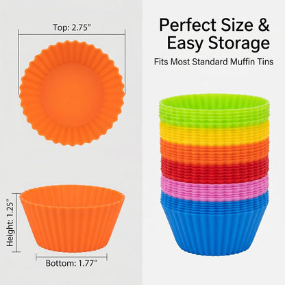 RAINFLOW 36 PCS Silicone Cupcake Baking Cups - Reusable Non-stick Muffin Liners, Silicone Muffin Cups Multicolor Cupcake Liners Holder for Mother's Day, Parties, Halloween, Christmas, Birthday, Easter