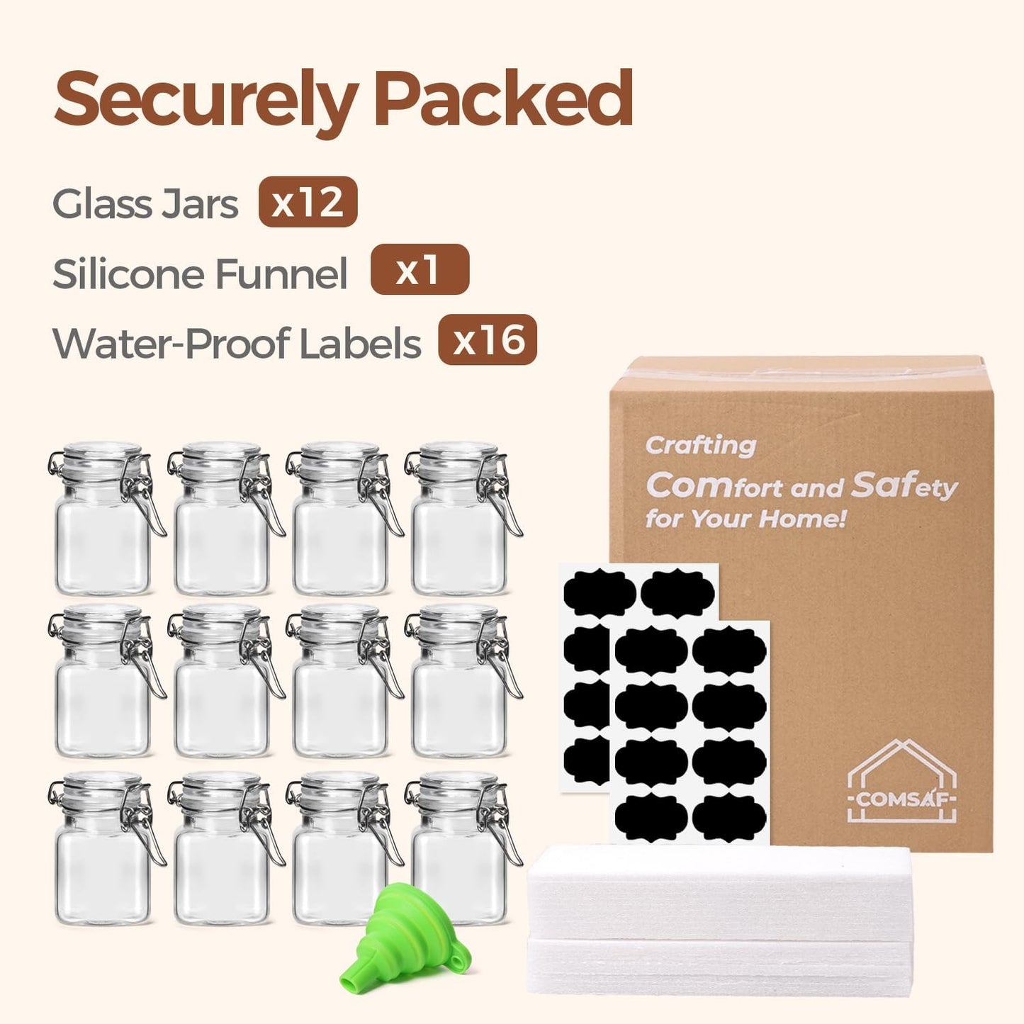 ComSaf Set of 3 Square Glass Jars with Airtight Lids (51 Oz) — Wire Clamp Canisters for Small-Batch Pickling, Kimchi, Bulk Dry Food, Wide Mouth Space Saving Kitchen Pantry Organization Jars