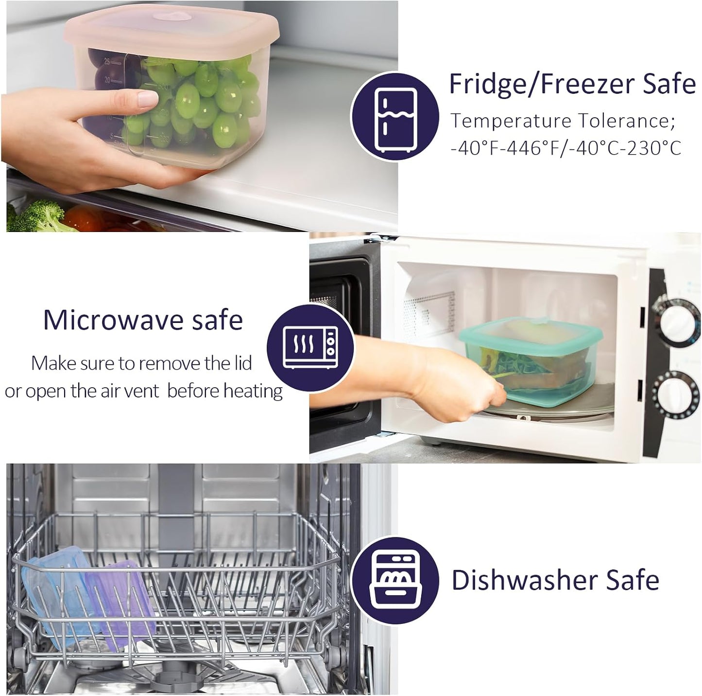 Set of 6 Full Silicone Food Storage Containers With Leakproof Lids, Clear Lunch Boxes, Reusable Meal Prep Bento Snack Boxes, Microwave, Freezer, Dishwasher Safe, BPA Free