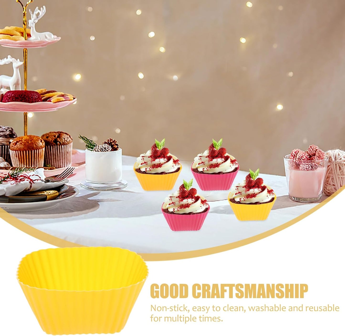 12PCS Silicone Baking Cups: Square Muffin Cupcake Liners Reusable Bakery Molds Supplies Lunch Box Dividers for Home Bakery Baking (Color)