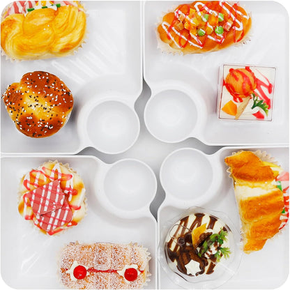 4 Pcs Veggie Platter Chips Dipping Dish L*W (7.28"*7.28") Serving Trays for Entertaining with Sauce Rack for Buffet Party Family Party (Mixed Colors) (Mixed Colors)